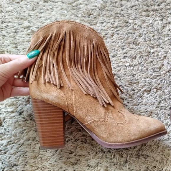 SAM EDELMAN Brown Western Design Fringed Padded Benjie Pointed Toe booties sz7,5 - Picture 4 of 9